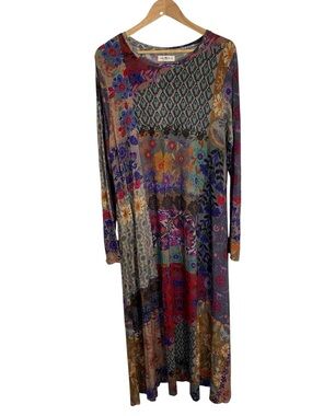 Natural Life Multicolor Boho Patchwork Maxi Dress Size XL cottagecore whimsigoth